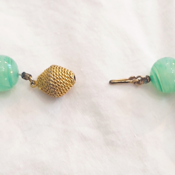 Vintage Czech Glass Long Jade Hand-Knotted Beaded Necklace - Picture 6 of 7